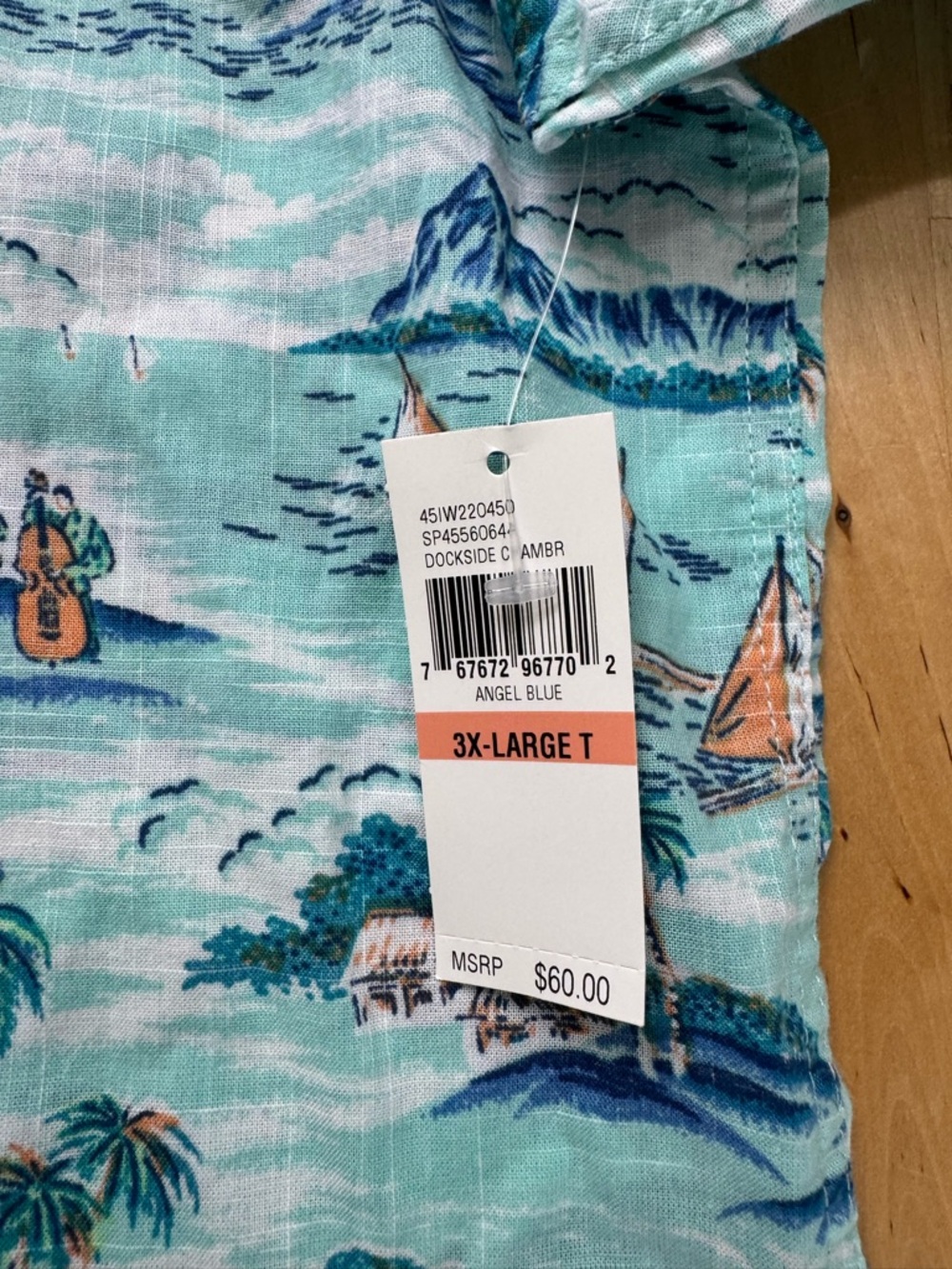 IZOD Saltwater Relaxed Size 3XLT Blue Green Tropical Hawaiian Aloha Shirt NWT - Picture 4 of 13